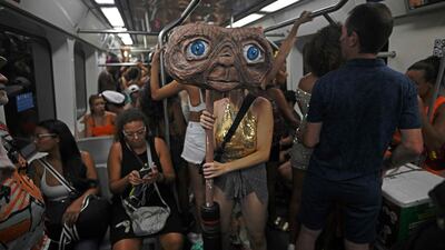 Carnival revellers take the metro in Rio de Janeiro, Brazil. AFP