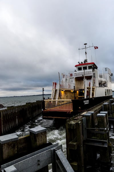 The ferry which is the sole supply line to Lindholm docks at Kalvehave. Lasse Lundberg Andreasen for The National
