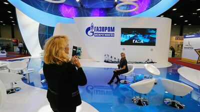 The Gazprom booth at the St. Petersburg International Gas Forum in Russia this month. Anatoly Maltsev/EPA
