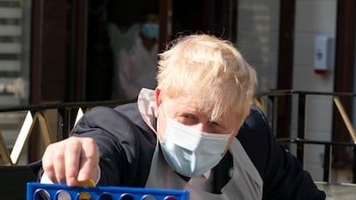 Boris Johnson at Westport Care Home, before he unveiled his plan to fix the UK's broken social care system, on September 7, in London, England. Getty