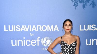 Vanessa Hudgens in Carolina Herrera at the Unicef Summer Gala in Italy on August 9, 2019. Getty Images