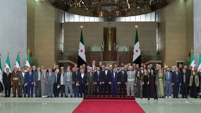 Syrian President Ahmad Al Shara hosted a delegation including the governors of Aleppo, Raqqa and Hasakah for Nowruz. Photo: Sana