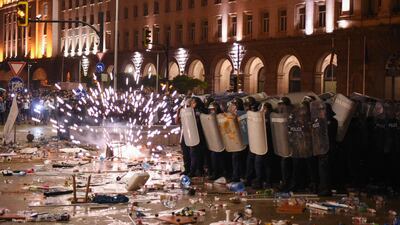 Protesters clash with police during an anti-government demonstration in Sofia. AFP