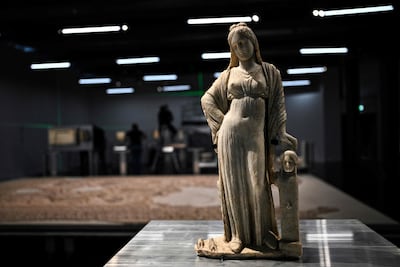 A statue of a Greek goddess on display at the exhibition Treasures saved from Gaza – 5,000 years of history, at the Institut du Monde Arabe in Paris. AFP