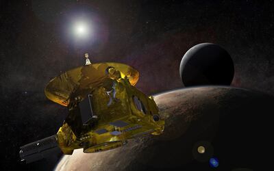 A Nasa illustration shows concept picture of the New Horizons spacecraft as it approaches Pluto and its largest moon, Charon, in July 2015. Nasa