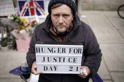 Richard Ratcliffe pictured on his final day of hunger strike outside the UK's Foreign Office in November 2021. PA