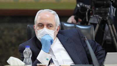 Iran's Foreign Minister Mohammad Javad Zarif wearing a face mask during a cabinet session in the capital Tehran. AFP