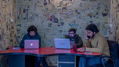 Fahad Shah, right, editor-in-chief of The Kashmir Walla, was arrested in February 2022 and remains in custody. AP