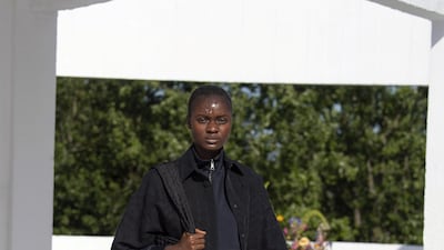 Woven leather is made into an oversized, fringed bag. Courtesy Qasimi