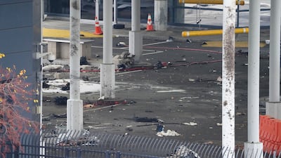 Debris is scattered about inside the customs plaza at the border crossing. The Buffalo News / AP