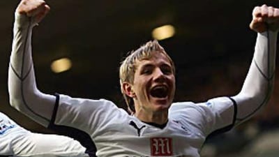 Roman Pavlyuchenko celebrates after firing home the winner against Blackburn Rovers.