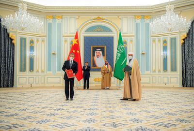 Saudi Arabia's Crown Prince Mohammed bin Salman with China's President Xi Jinping in Riyadh. Saudi Press Agency