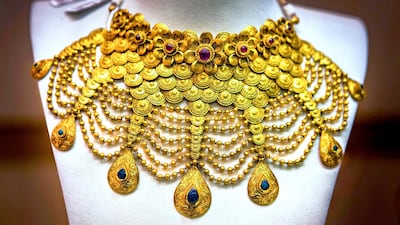 An elaborate necklace on display at Tribhovandas Bhimji Zaveri jewellery shop in Jhaveri Bazaar, Mumbai. Subhash Sharma / The National