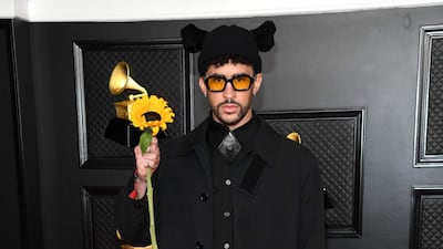 Bad Bunny wore Burberry to attend the 63rd Annual Grammy Awards on March 14, 2021. EPA
