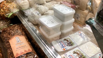There are plenty of shops selling local produce in Arachova, including a firm, cylindrical cheese called formaiella. Photo: Declan McVeigh