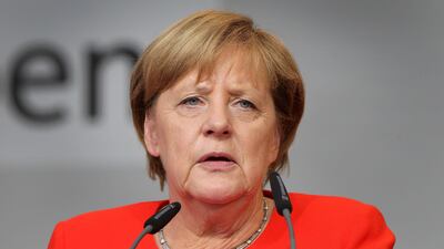 German Chancellor Angela Merkel addresses the audience during an election campaign rally in Heidelberg, southwest Germany, on September 5, 2017.