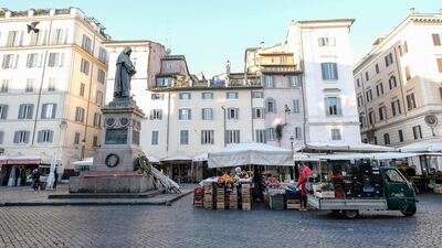 A deserted Campo de Fiori market during the coronavirus emergency lockdown. EPA