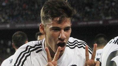 Valencia’s striker Santi Mina jubilates his goal against FC Barcelona during the La Liga match played at Camp Nou stadium in Barcelona, Catalonia, Spain on 17 April 2016. EPA/MARTA PEREZ