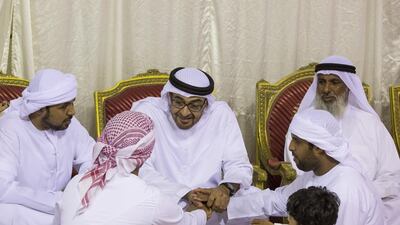 Sheikh Mohammed bin Zayed, Crown Prince of Abu Dhabi and Deputy Supreme Commander of the UAE Armed Forces, offers condolences to the family of Mohammed Saeed Rashed Al Suraidi, who passed away while serving the UAE Armed Forces in Yemen. Ryan Carter / Crown Prince Court - Abu Dhabi