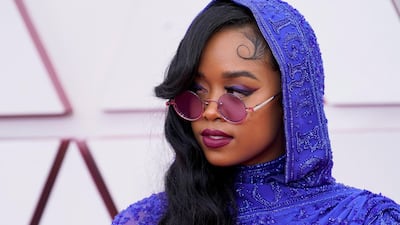 H.E.R. arrives to the Oscars red carpet for the 93rd Academy Awards in Los Angeles, California, US, April 25, 2021. Reuters
