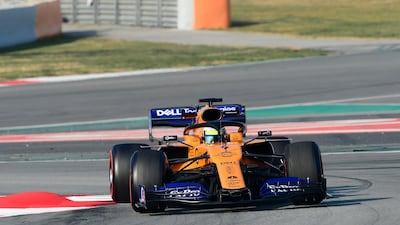 McLaren's British driver Lando Norris tests in Barcelona. The team suffered a setback on Friday when a fire in the pits hurt three mechanics. AFP