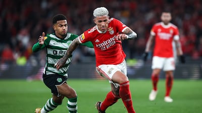 Benfica's Enzo Fernandez in action against Sporting Libson, on January 15, 2023. EPA