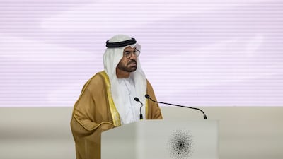 Mohammed Al Gergawi, Minister of Cabinet Affairs, speaks on stage at the awards ceremony