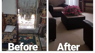 Beirut resident Rita's apartment before, on the left, and after Beit el Baraka's work, on the right. Courtesy Maya Ibrahimchah.