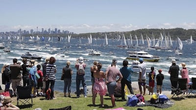 Spectators watch boats at the start of the2013 Sydney Hobart race. Glenn Nicholls / AP / December 26, 2013