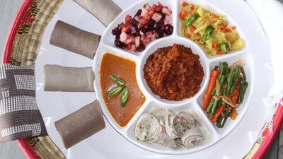 Ethiopian food has a variety of vegetarian dishes. Photo: Gursha