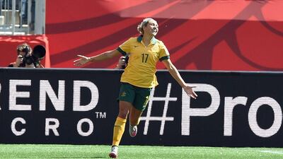 Australia's Kyah Simon celebrates after scoring a goal against Nigeria during her side's Group D win at the Women's World Cup on Friday. Jewel Samad / AFP / June 12, 2015