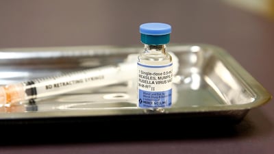 A vial of the measles, mumps, and rubella (MMR) vaccine is pictured at the International Community Health Services clinic in Seattle, Washington. Reuters