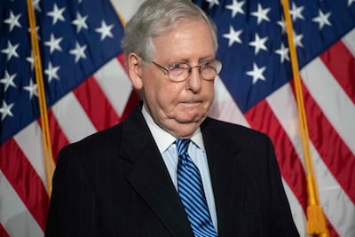 US Senate Majority Leader Mitch McConnell speaks to the media following the weekly Senate Republican lunch on Capitol Hill in Washington, November 10, 2020. AFP
