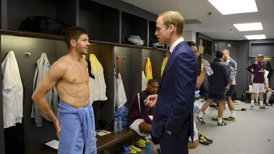 Britain's Prince William speaks to Steven Gerrard before England's friendly against Peru on Friday. Michael Regan / Reuters / May 30, 2014