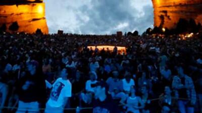Supporters gather at a welcoming concert in Red Rocks, Colorado, prior to today's Democratic National Convention in Denver.