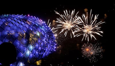 Fireworks illuminates the sky over the W Abu Dhabi hotel on Yas Island. Ali Haider / EPA