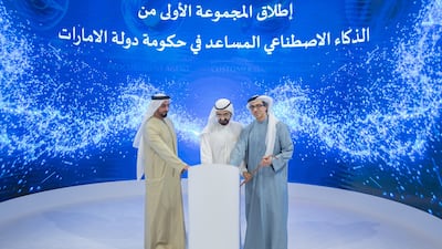 Sheikh Mohammed bin Rashid was joined at the AI-focused government retreat by Sheikh Mansour bin Zayed and Sheikh Saif bin Zayed. Photo: Sheikh Mohammed bin Rashid / X