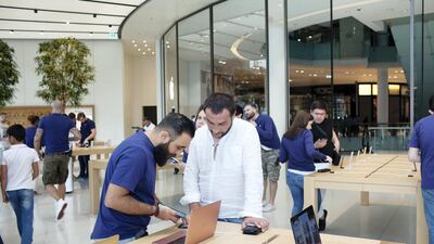 Dozens of customers went to the Dubai Mall early for the iPhone 8 release. Anna Nielsen For The National