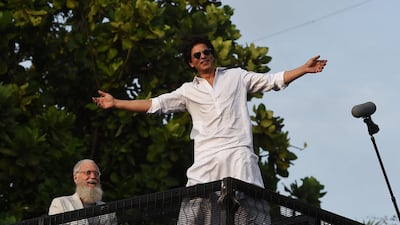Indian Bollywood actor Shah Rukh Khan with US TV host David Letterman on the second day of Eid Al Fitr. AFP