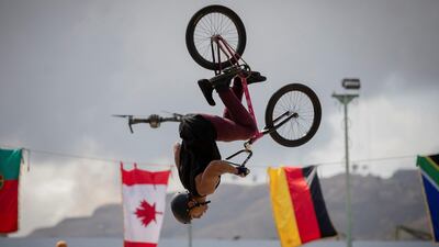 Venezuela's Edy Alviarez at the National BMX Freestyle Championship, in Caracas on Saturday, February 27. EPA