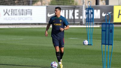 Portugal's Cristiano Ronaldo in action during a training session at Cidade do Futebol in Oeiras, Portugal. EPA