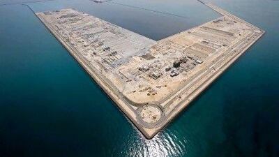 Construction work continues on the offshore port island, which is a part of the Khalifa Industrial Zone Abu Dhabi ( Kizad).