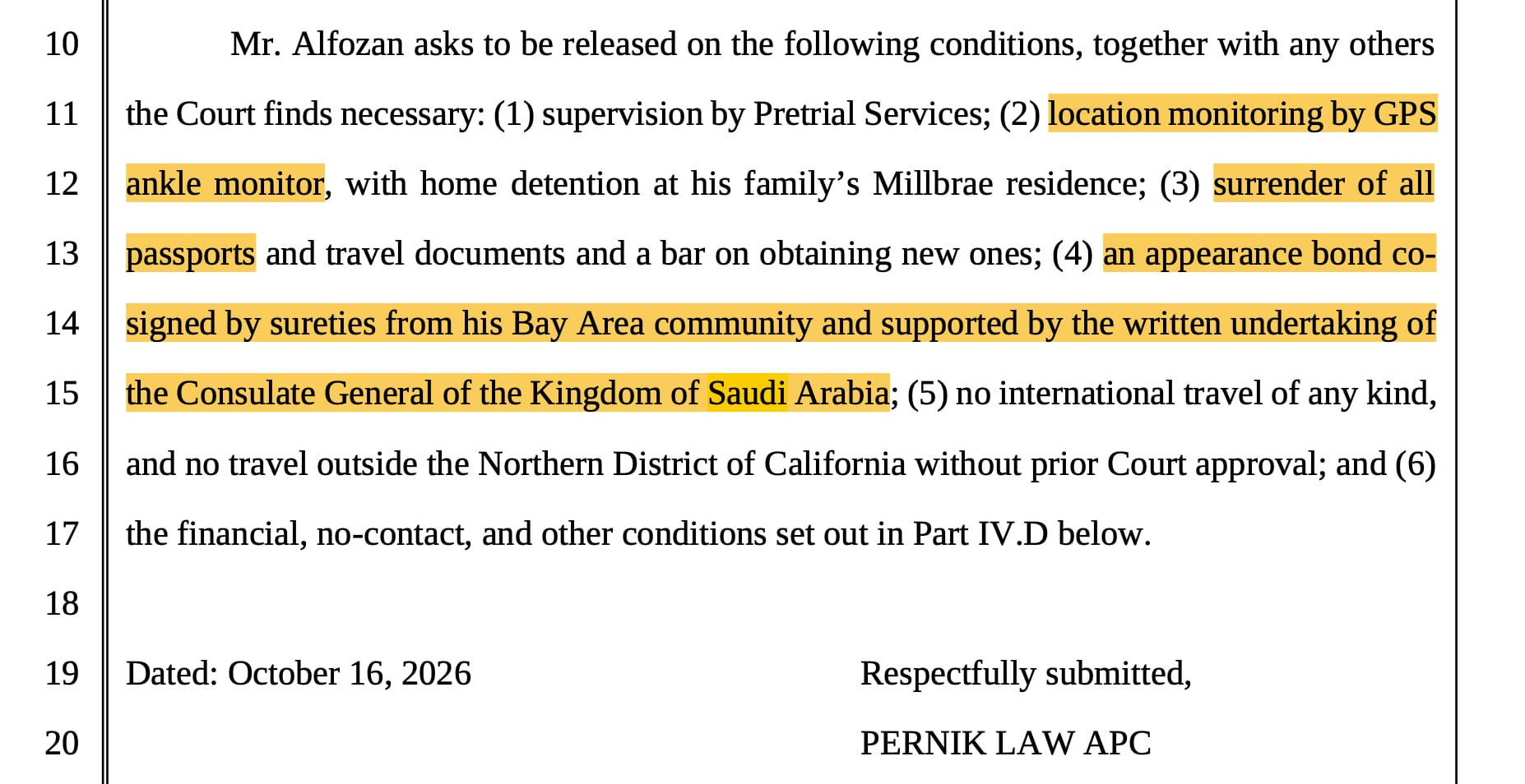 The lawyer for former OpenAI worker Abdulrahman Alfozan has proposed that his client be released as long as he wears an ankle monitor and surrenders his passport. Photo: Pacer