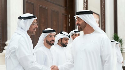 Sheikh Mohamed bin Zayed receives Special Olympics sponsors during an iftar reception at Al Bateen Palace. Rashed Al Mansoori / Ministry of Presidential Affairs