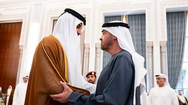 President Sheikh Mohamed offers his condolences to Qatar's Emir Sheikh Tamim. Mohamed Al Hammadi / UAE Presidential Court