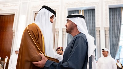 President Sheikh Mohamed offers his condolences to Qatar's Emir Sheikh Tamim. Mohamed Al Hammadi / UAE Presidential Court