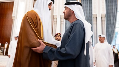 President Sheikh Mohamed offers his condolences to Qatar's Emir Sheikh Tamim. Mohamed Al Hammadi / UAE Presidential Court ( Mohamed Al Hammadi / UAE Presidential Court ) ---