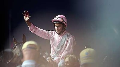 William Buick gives a thumbs-up after riding Dar Re Mi to victory in the Sheema Classic at Meydan Racecourse last year.