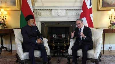 Sultan Haitham and Mr Starmer sit down for a meeting. Getty Images