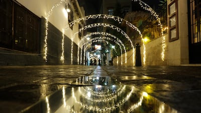 A view of a street decorated with lights in the Bab Tuma neighborhood in the old city of Damascus, Syria, 18 December 2018. EPA